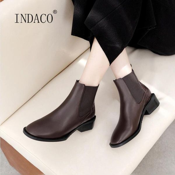 

quality women boots genuine leather women winter boots thick heels ankle round toe black brown