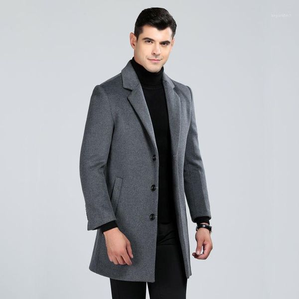 

2020 m-3xl large size wool coat men long style business woolen trench coats male turn down collar single breasted slim overcoat1, Black
