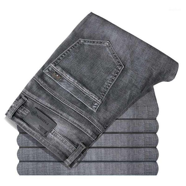 

men's jeans spring autumn men's classic style business casual stretch slim denim pants grey trousers male brand plus size 28-401, Blue