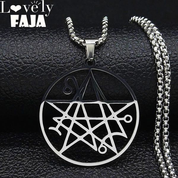 

pendant necklaces necronomicon stainless steel necklace men satanic lovecraft cthulhu patchsatanic pin jewelry bijoux homme n3038s03, Silver