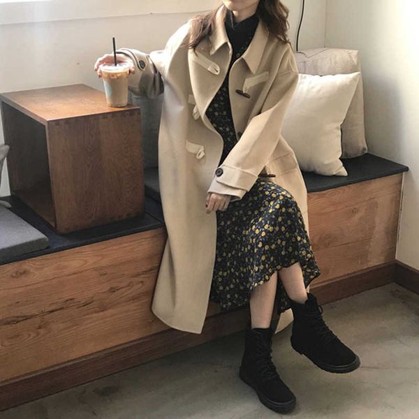 

new winter women's woolen coats fashion single-breasted thicken jacket ladies plaid long suits female wool blazer for wholesale, Black