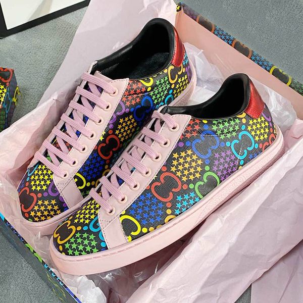 

new italy brands printing sneakers bee screener luxurys designers casual shoes women cowskin sport shoes men trainers flat chaussures, Black