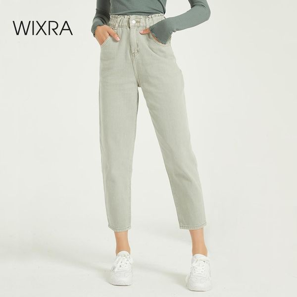 

wixra casual women's femme bf denim pants high waist pockets trousers summer ladies streetwear jeans 1017, Black;white