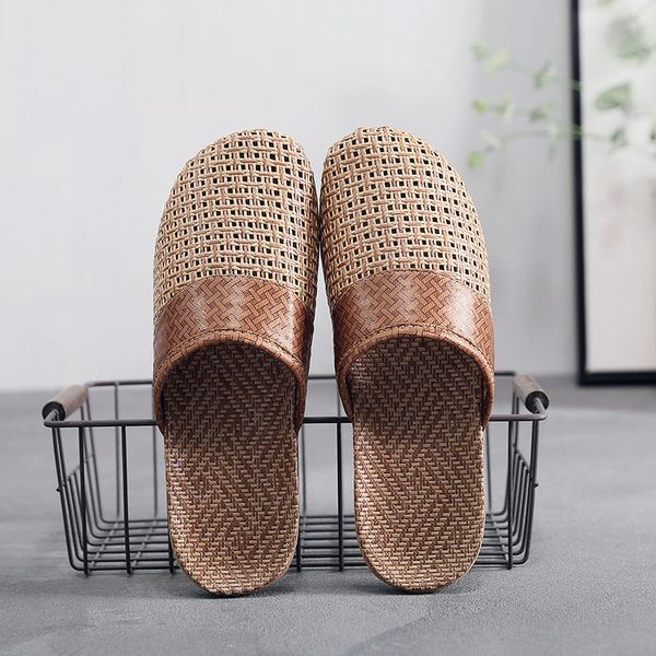 

suihyung new men summer shoes slippers flax weaving breathable non-slip male sandals beach flip flops man indoor slippers slides c1019, Black