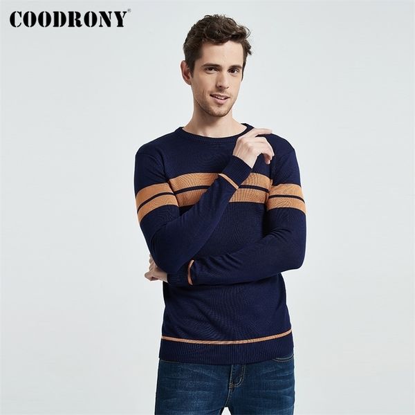 

coodrony brand sweater men casual striped o-neck pull homme autumn winter cotton pullover men jersey hombre knitwear shirt c1006 201221, White;black