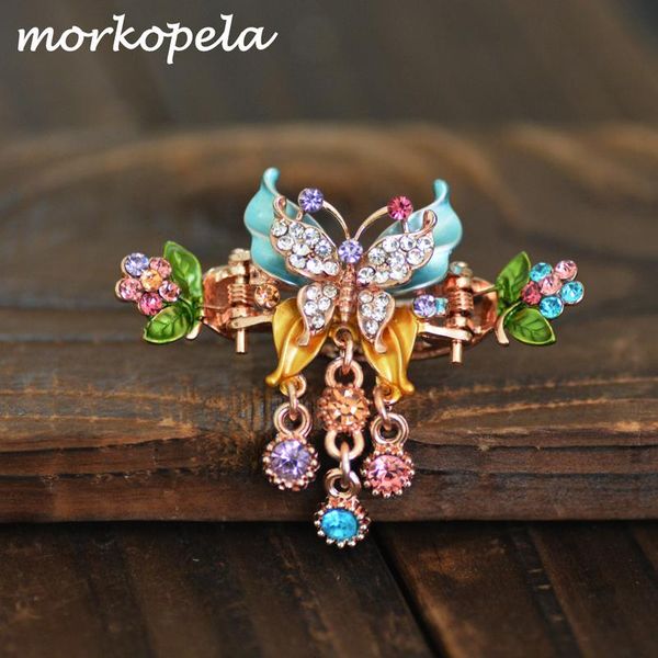 

morkopela hair clips butterfly enamel vintage charm rhinestone hairpin clips women banquet claw accessoires party jewelry, Golden;silver