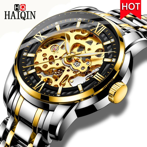 

haiqin men's watches 2019 luxury fashion machinery automatic waterproof sports leisure / watch men all steel clock, Slivery;brown
