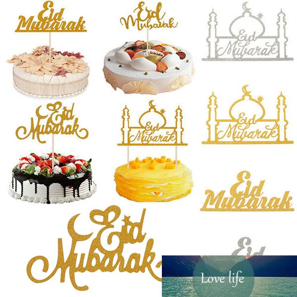 Decorazione di festival Carta Ramadan Moon Musulmano Glitter Mubarak 1 pz Eid Mubarak Cake Topper Cupcake Bandiere Oro islamico Stella fai da te