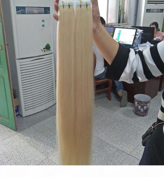 

grade 10a---double drawn blonde color 613 pu tape in hair extension 100% human remy hair 12''-26'' weight 2 g s 80g pack, Black