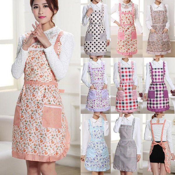 

women's cooking kitchen double shoulder strap waterproof vest women's cute waist slimming floral apron household