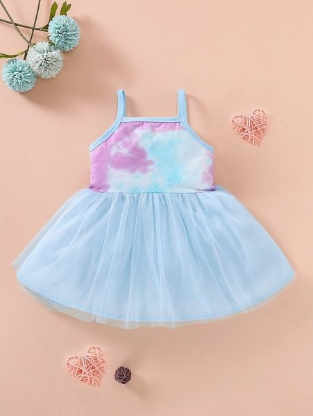 

baby tie dye mesh overlay cami dress she, Red;yellow