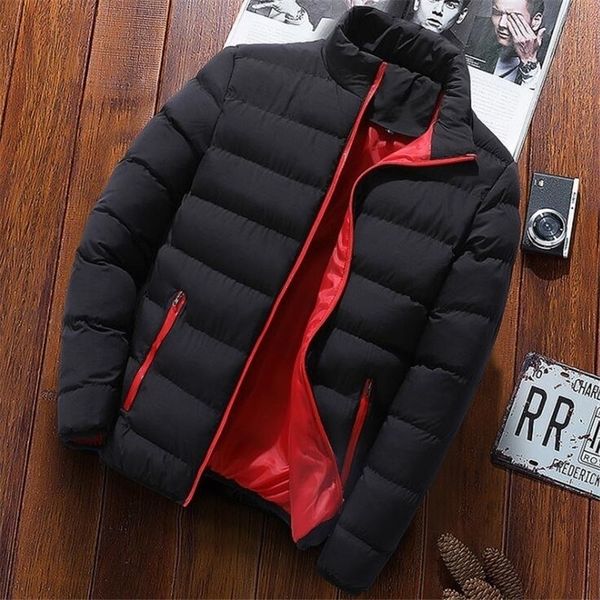 

men fashion stand collar autumn winter parka jacket m-4xl plus size men's thick zipper pocket slim coat jacket windbreaker t200102, Black