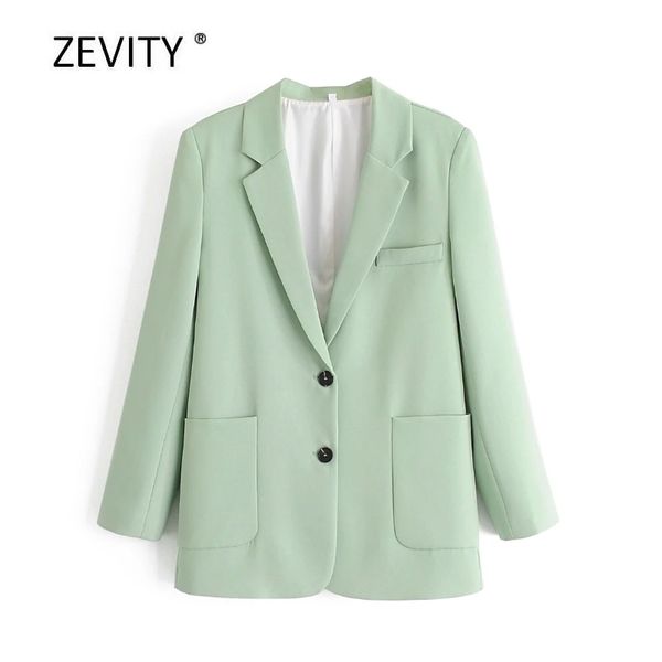 

zevity new women solid color pockets patch blazer office ladies long sleeve breasted suits causal stylish outwear coat c513 y201026, White;black