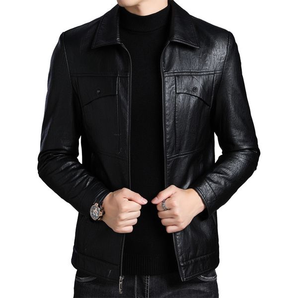 

2019 men's pu leather winter casual solid color zipper long sleeve slim fit jacket stand collar coat men coats s-3xl, Black;brown