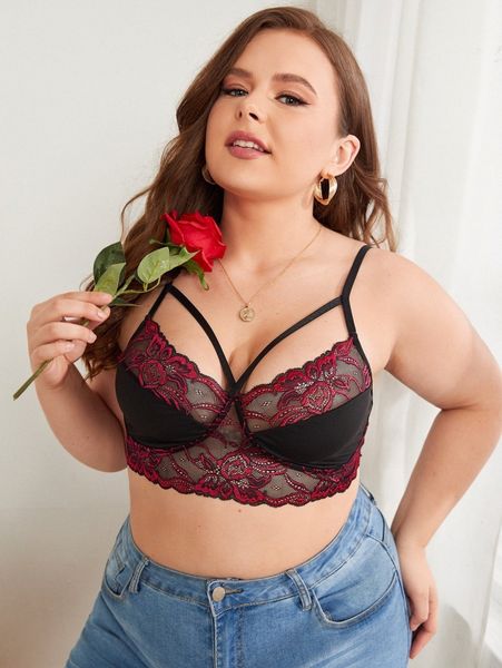 

plus harness contrast mesh bralette x0ob#, Black;white