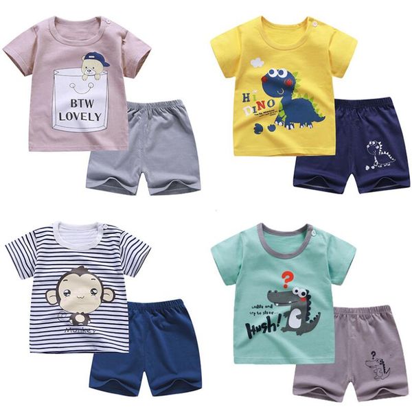 

summer baby short sleeve suit cotton girls boys clothes toddler sets children kids t-shirt wholesale price cartoon printed for 0-6y, White