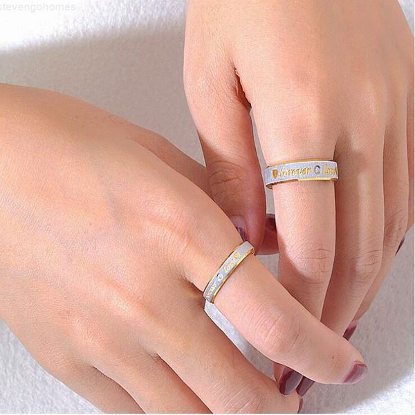 

titanium couple ring letters forever love for zircon men and women, Slivery;golden