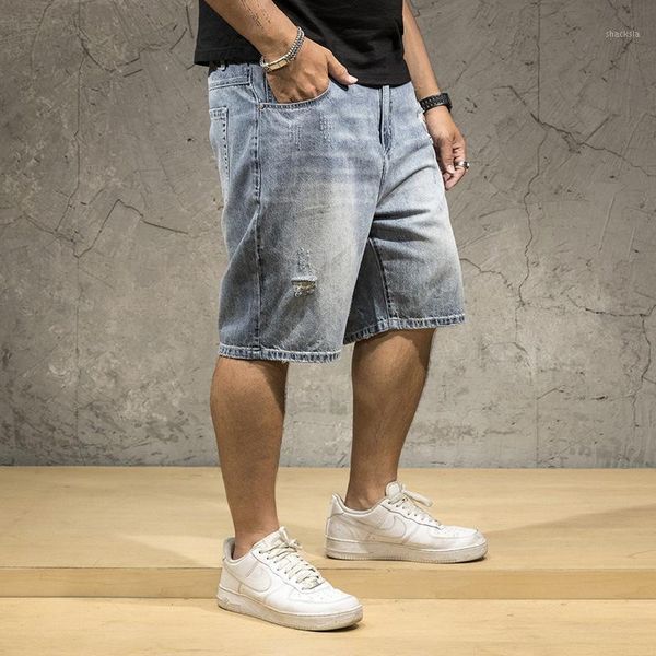 

shorts jeans men summer knee length hombre denim short straight male cargo stretched mens plus size 42 44 46 48 jean short1, Blue