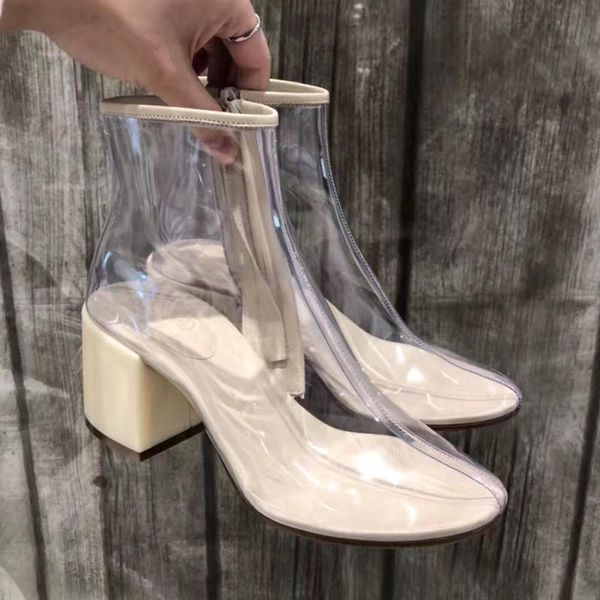 

2020 новый sexy boots женские transparent классные сапоги пвх моды side zipper высокие каблуки, Black