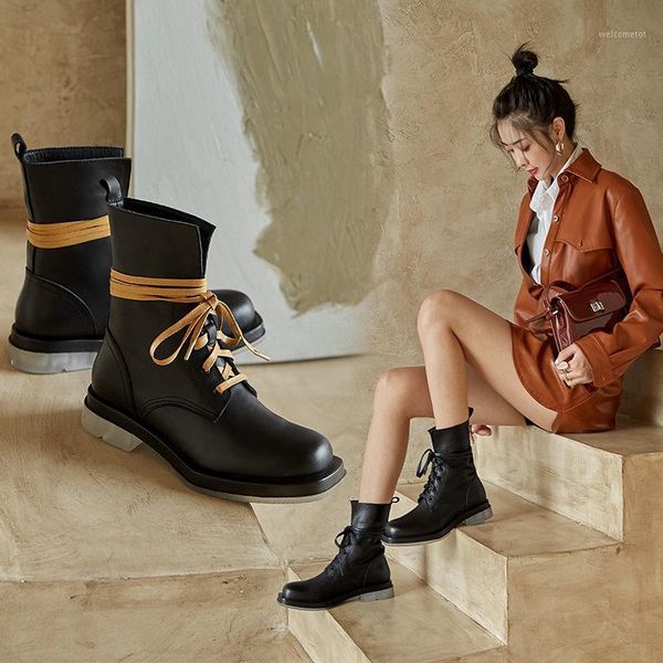 

autumn and winter womens shoes genuine leather round head low-heeled boots cross straps skinny boots knight1, Black