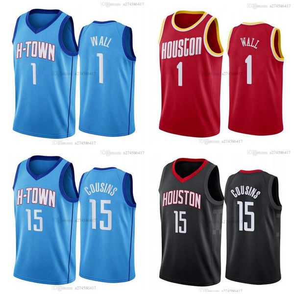 

men basketball houston rocketsn 1 john wall 15 cousins red white black 2020-21 city sleeveless jersey, Black;red