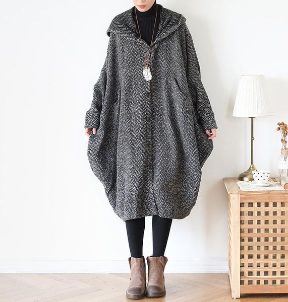 

autumn winter women's british batwing cloak coat fashion 2020 long coat female casual blazers s gray hoodied loose outwear big1, Tan;black