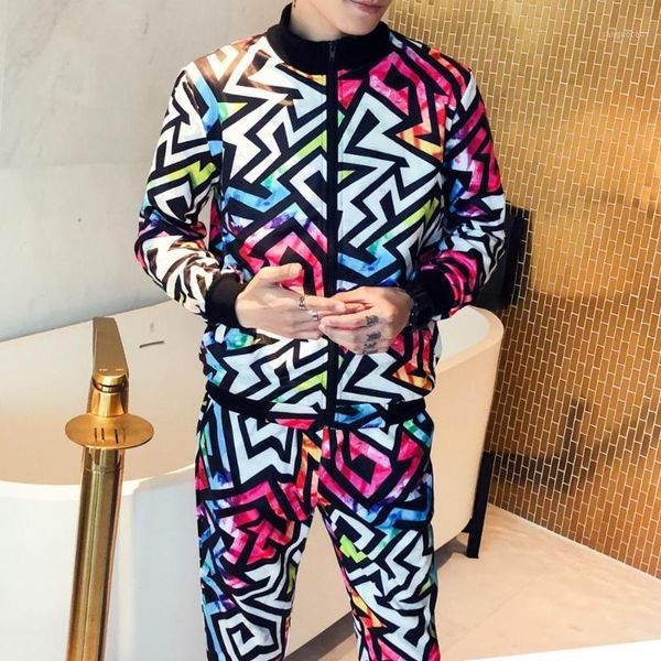 

running sets tracksuit men autumn two piece set slim fit outfits stripe jacket and pants sportswear set1, Black;blue
