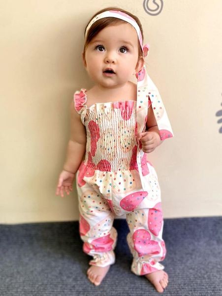

baby girl heart and dot pleated jumpsuit with hair band she, Blue
