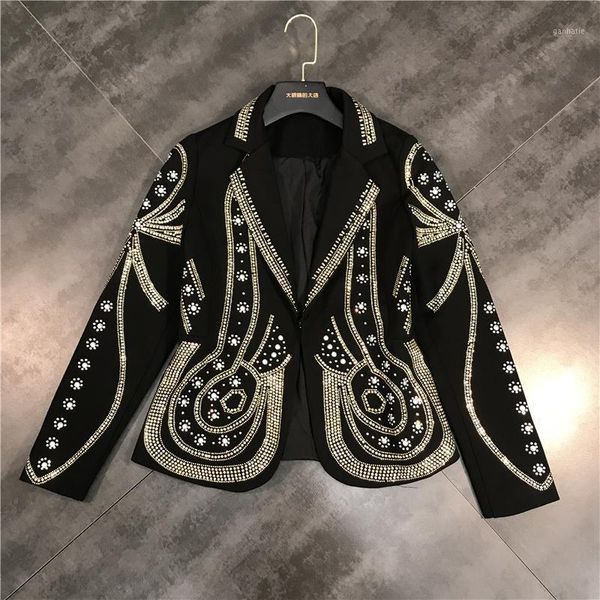 

autumn 2020 fashion streetwear women new metal rivet iron heavy sequined design short jacket outerwear1, Black;brown