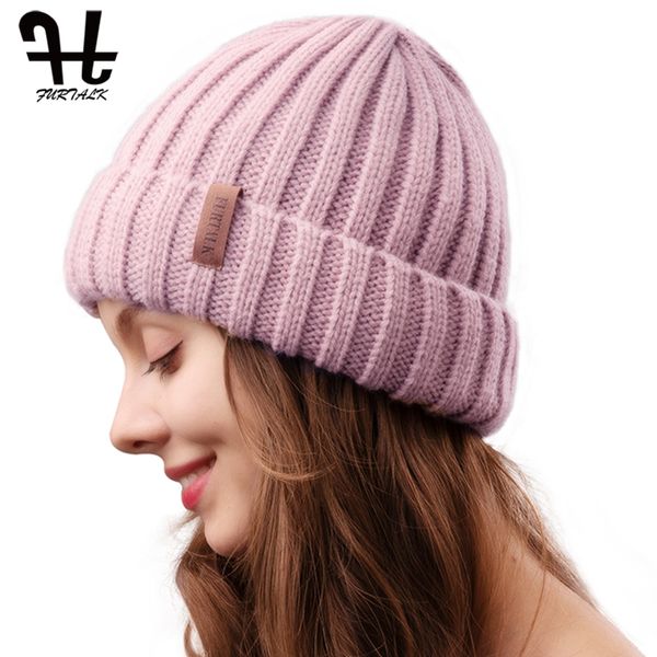 

furtalk winter hats for women knitted velvet beanie hat ladies warm winter skullies cap men knit winter hats 201009, Blue;gray
