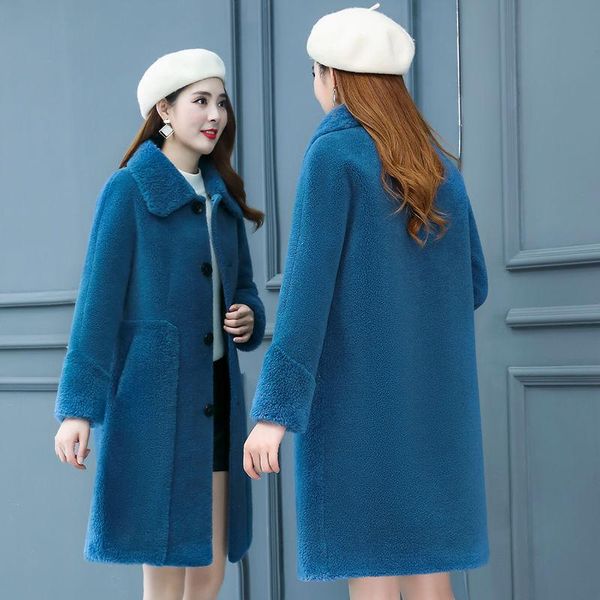 

women fashion 2021 new autumn winter real sheep shearing wool coats female slim jacket ladies casual solid color outerwear r37, Black