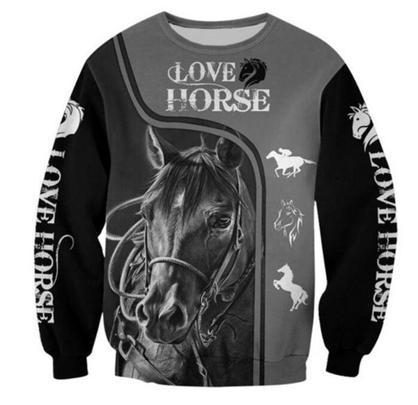 

new fashion womens/mens beautiful love horse funny 3d print crewneck sweatshirt jumper women/men fashion clothing2, Black