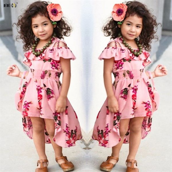 

child clothes girl floral dresses summer off shoulder ruffles dress princess vestido kid costumes 3 4 5 6 7 8 9 10 11 12 years t200624, Red;yellow