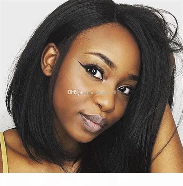 

5*4.5'' silk full lace wigs with baby hair short straight bob silk base lace front human hair wigs for black women, Black;brown