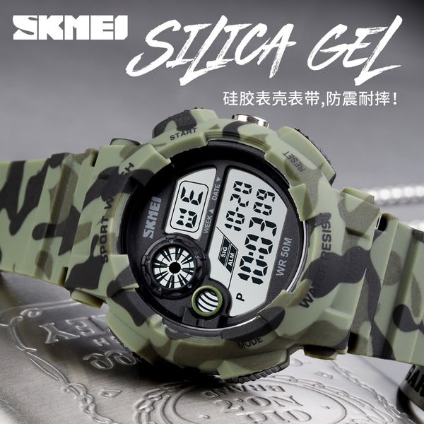 

mens sports watches brand skmei wristwatch led light display electronic watch waterpoof military clock man hours boys gift, Slivery;brown