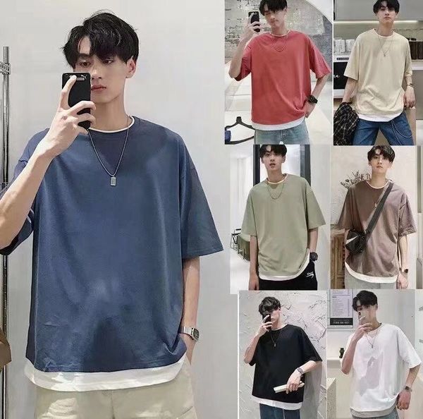

spring and summer vacation two pieces of men's short sleeve pullover bf loose korean student's fashion t-shirt, White;black