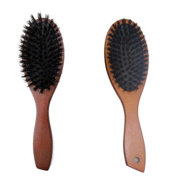 

hair brushes natural boar bristle hairbrush massage comb anti-static beech wooden handle scalp paddle brush styling tool, Silver