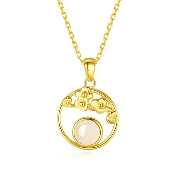 

s925 sterling silver natural hetian jade flower good moon necklace female clavicle chain