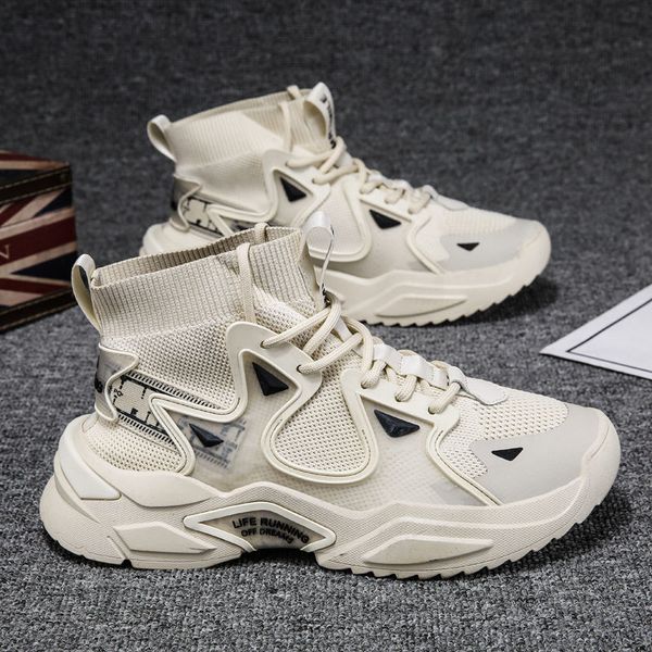 

new fashion sneakers for men high beige comfortable non-slip casual boys outdoor trend flats shoes zapatos, Black