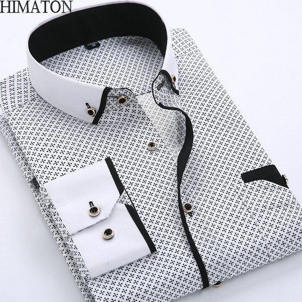 

men's dress shirts himaton men shirt printed long sleeve male business smart casual soft comfort slim fit style brand man clothes dress, White;black