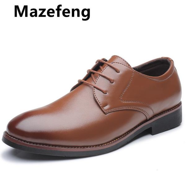 

mazefeng men's brand leather formal shoes lace up dress shoes oxfords fashion retro elegant work footwear drop shipping, Black
