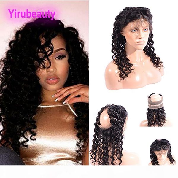 

malaysian natural color pre plucked lace frontal 360 deep wave 8-20inch 360 lace frontal 70-100g piece, Black;brown