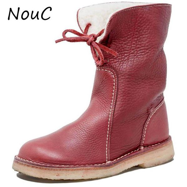 

boots nouc women mid-calf snow with low heels winter shoes waterproof warm wedges botas mujer, Black
