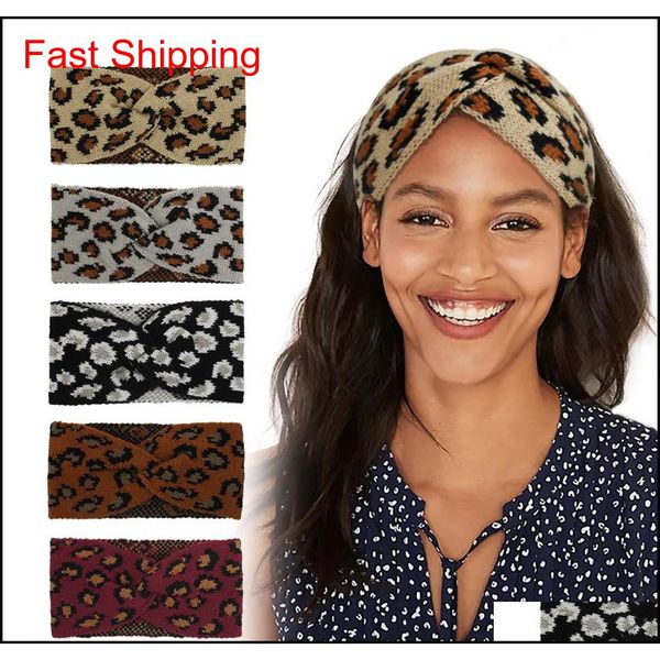 

leopard knitted headband fashion criss cross hair band winter elasticity bandanas warm wool knitting woman headwear dda637 xuy4k, Silver