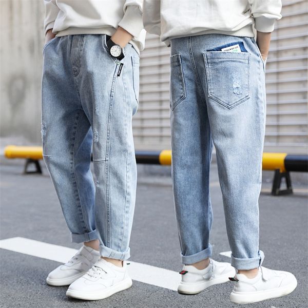 

2020 new boys jeans children's wear spring autumn fashion denim pants for boys 6 8 10 12 14 years casual trousers kids clothes lj200821, Blue