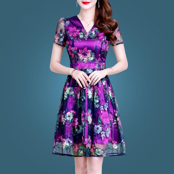 

party dresses s-4xl embroidery vintage summer slim elegant women knee length purple plus size cocktail vestido de festa, White;black