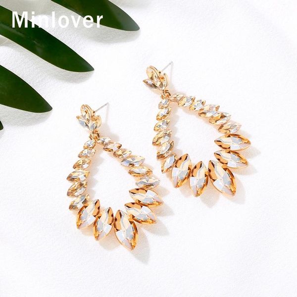 

dangle & chandelier minlover sparkling marquise crystal silver color drop earring for women leaf unique circle wedding jewelry eh1628