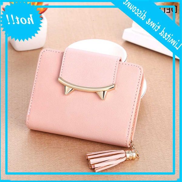 

2020 korean cute cat oren leather short case women small day clutch trifold women's wallet id coin card holder mini task