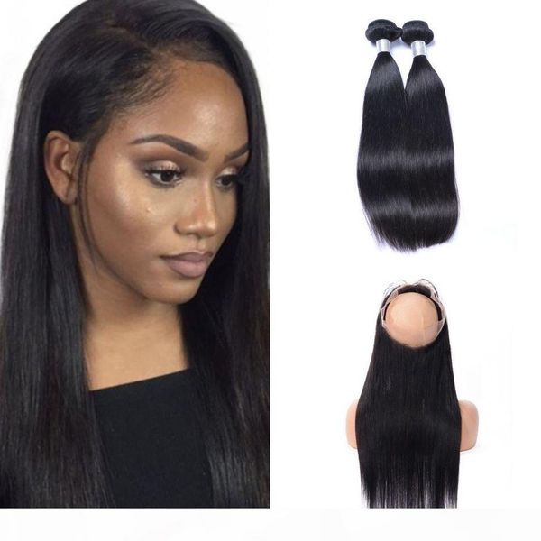 

бразильский straight pre щипковых 360 lace фронтальная с связки 10-24 дюйма человеческих волос weave естественный цвет волос девственницы, Black;brown