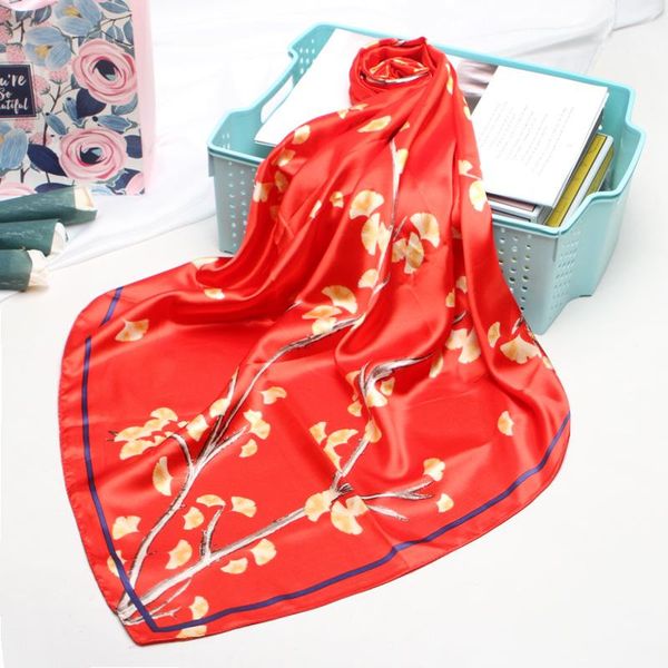 

fashion floral print kerchief hijab scarf for womnen bandana for head silk satin hair scarfs female square shawls neck scarves, Blue;gray